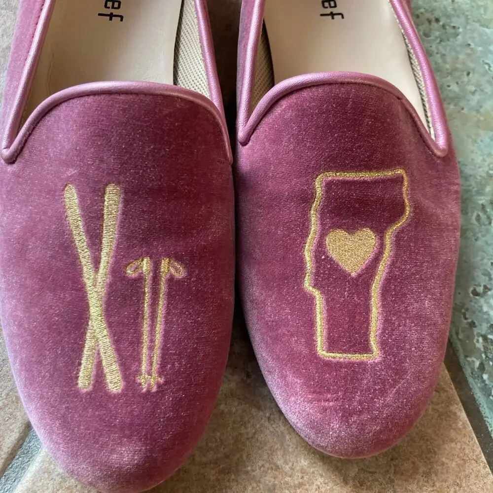 Jon Josef Womens Pink Velvet Vermont Ski Smoking Flat Gatsby Loafers Size 6 RARE